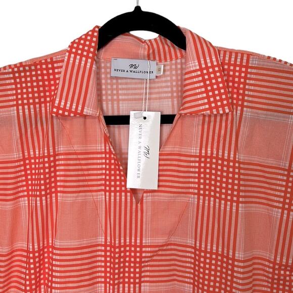 Never a Wallflower orange & white checked short sleeves drawstring mini dress xs - Picture 2 of 5